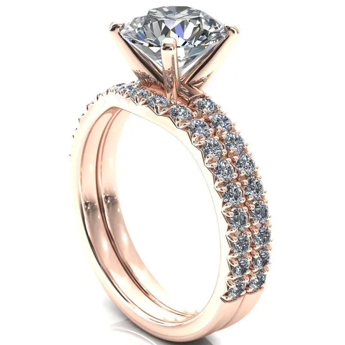 Fire Brilliance Nefili Round Center Stone 4 Prong 58 Eternity Diamond French Pave Engagement Ring Rings