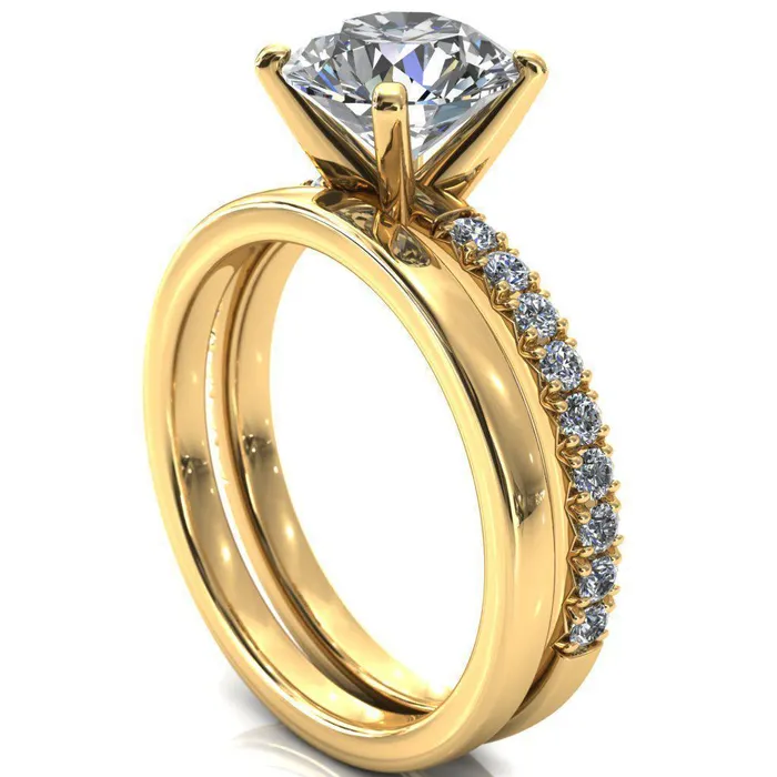 Fire Brilliance Nefili Round Center Stone 4 Prong 58 Eternity Diamond French Pave Engagement Ring Rings
