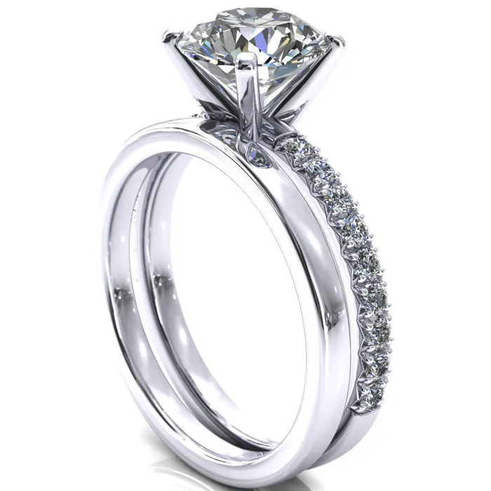 Fire Brilliance Nefili Round Center Stone 4 Prong 58 Eternity Diamond French Pave Engagement Ring Rings