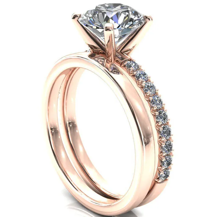 Fire Brilliance Nefili Round Center Stone 4 Prong 58 Eternity Diamond French Pave Engagement Ring Rings