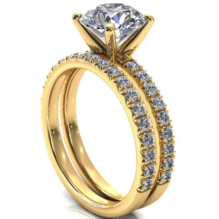 Fire Brilliance Nefili Round Center Stone 4 Prong 58 Eternity Diamond French Pave Engagement Ring Rings