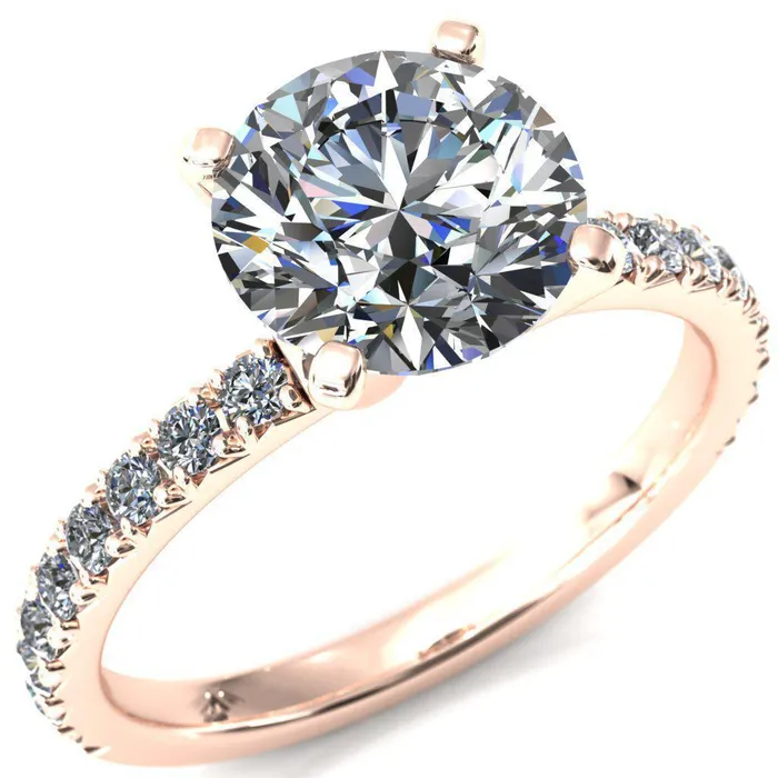 Fire Brilliance Nefili Round Center Stone 4 Prong 58 Eternity Diamond French Pave Engagement Ring Rings