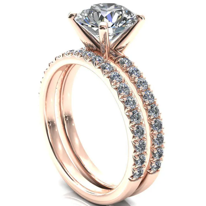 Fire Brilliance Nefili Round Center Stone 4 Prong 58 Eternity Diamond French Pave Engagement Ring Rings