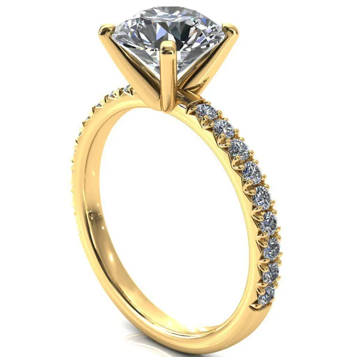 Fire Brilliance Nefili Round Center Stone 4 Prong 58 Eternity Diamond French Pave Engagement Ring Rings