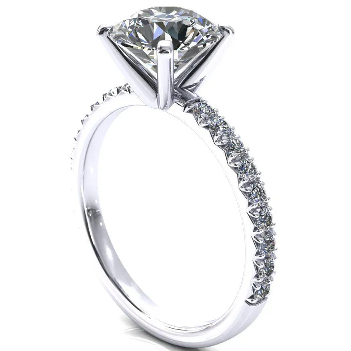 Fire Brilliance Nefili Round Center Stone 4 Prong 58 Eternity Diamond French Pave Engagement Ring Rings