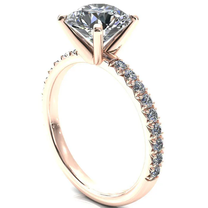 Fire Brilliance Nefili Round Center Stone 4 Prong 58 Eternity Diamond French Pave Engagement Ring Rings