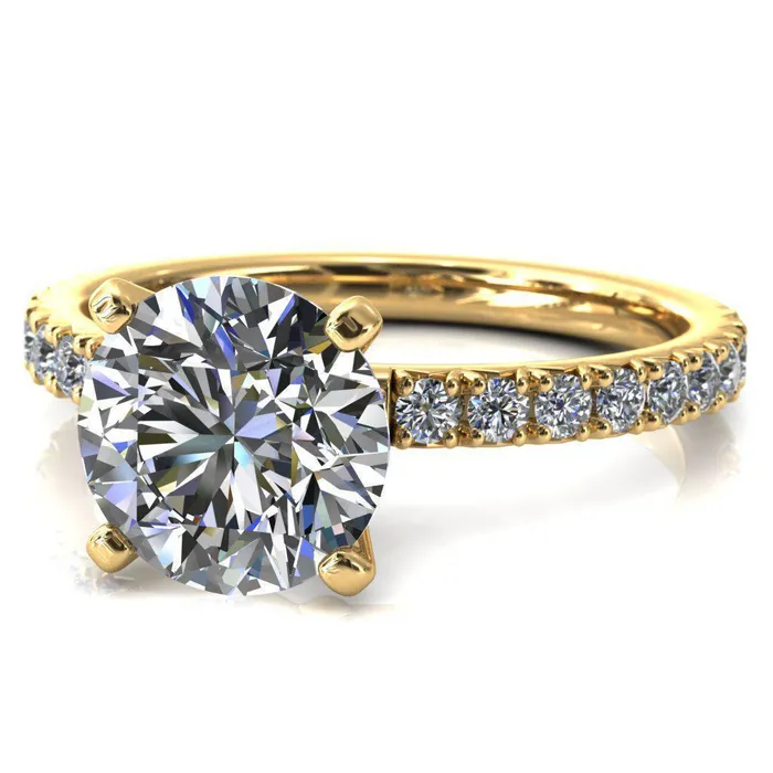 Fire Brilliance Nefili Round Center Stone 4 Prong 58 Eternity Diamond French Pave Engagement Ring Rings