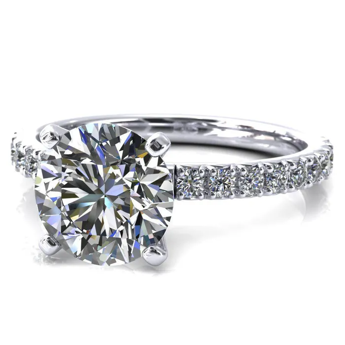 Fire Brilliance Nefili Round Center Stone 4 Prong 58 Eternity Diamond French Pave Engagement Ring Rings