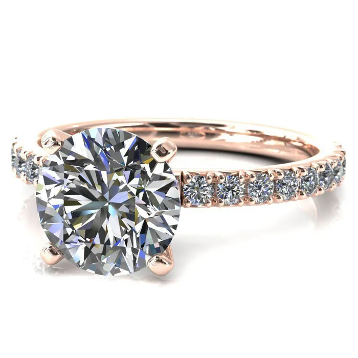 Fire Brilliance Nefili Round Center Stone 4 Prong 58 Eternity Diamond French Pave Engagement Ring Rings