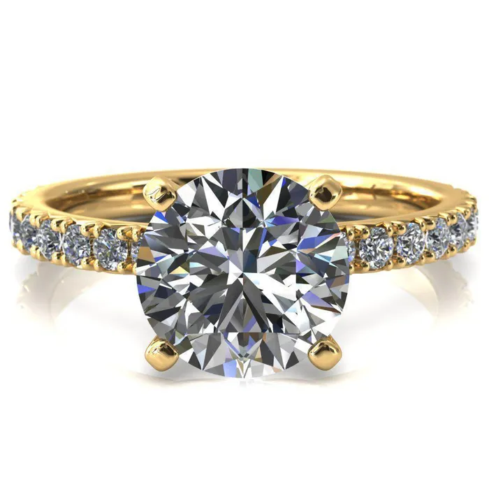 Fire Brilliance Nefili Round Center Stone 4 Prong 58 Eternity Diamond French Pave Engagement Ring Rings