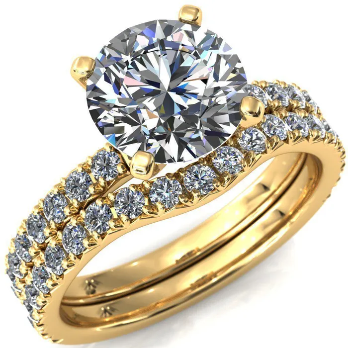 Fire Brilliance Nefili Round Center Stone 4 Prong 58 Eternity Diamond French Pave Engagement Ring Rings