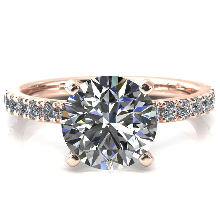 Fire Brilliance Nefili Round Center Stone 4 Prong 58 Eternity Diamond French Pave Engagement Ring Rings