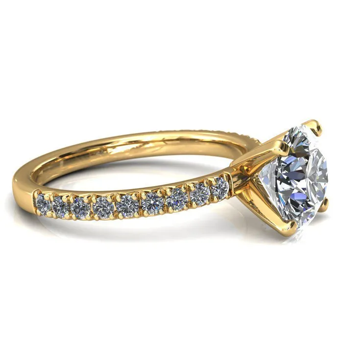 Fire Brilliance Nefili Round Center Stone 4 Prong 58 Eternity Diamond French Pave Engagement Ring Rings