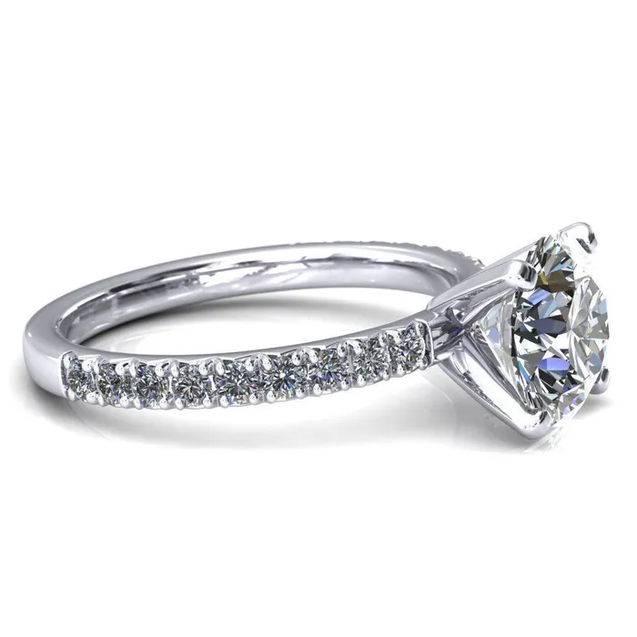 Fire Brilliance Nefili Round Center Stone 4 Prong 58 Eternity Diamond French Pave Engagement Ring Rings