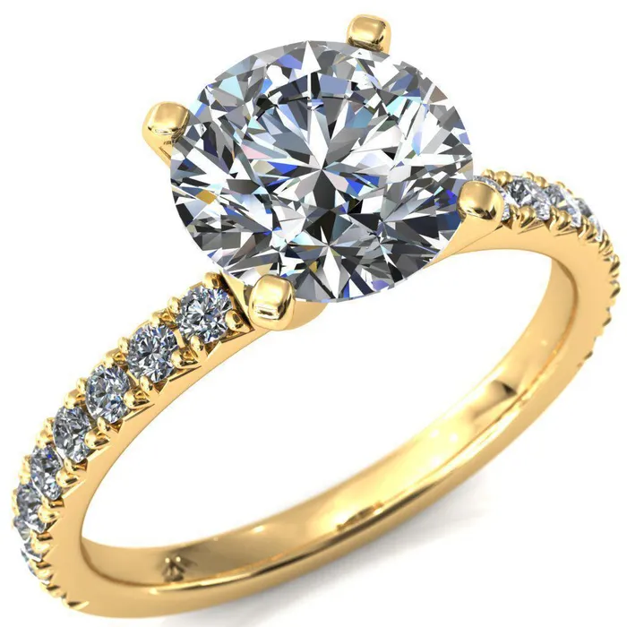 Fire Brilliance Nefili Round Center Stone 4 Prong 58 Eternity Diamond French Pave Engagement Ring Rings