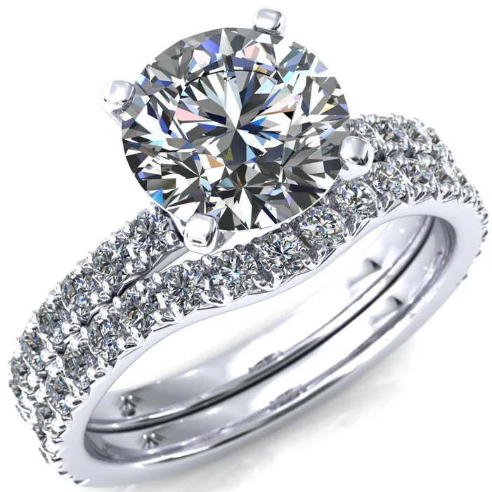 Fire Brilliance Nefili Round Center Stone 4 Prong 58 Eternity Diamond French Pave Engagement Ring Rings