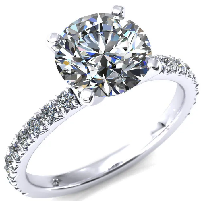 Fire Brilliance Nefili Round Center Stone 4 Prong 58 Eternity Diamond French Pave Engagement Ring Rings