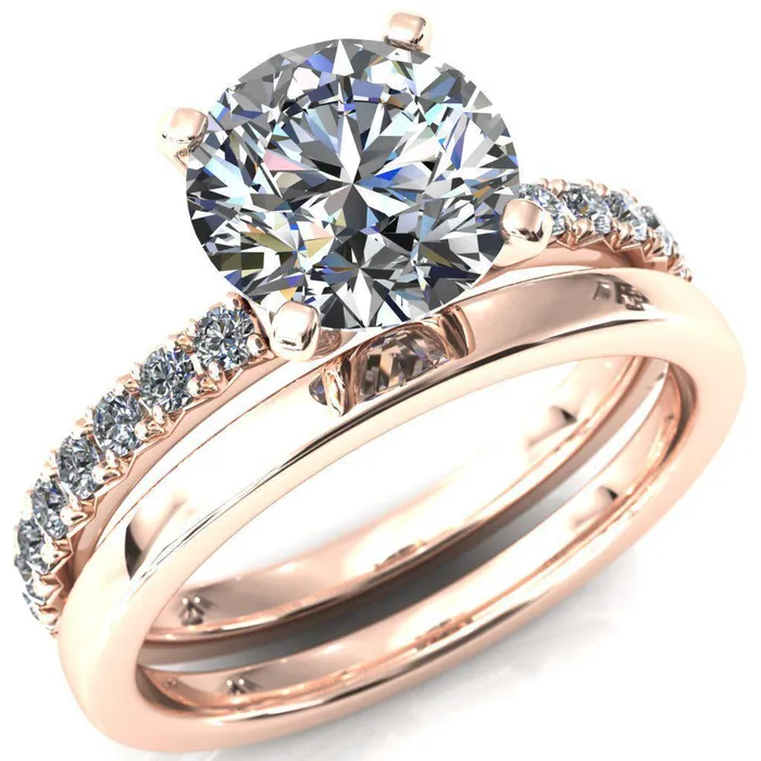 Fire Brilliance Nefili Round Center Stone 4 Prong 58 Eternity Diamond French Pave Engagement Ring Rings