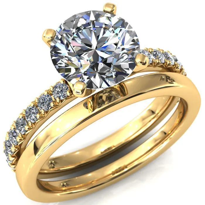 Fire Brilliance Nefili Round Center Stone 4 Prong 58 Eternity Diamond French Pave Engagement Ring Rings