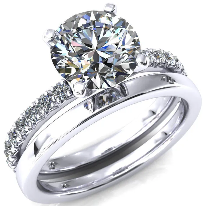 Fire Brilliance Nefili Round Center Stone 4 Prong 58 Eternity Diamond French Pave Engagement Ring Rings