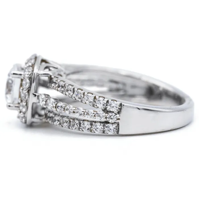 Fire Brilliance Rings 65mm Round Center 14K White Gold Diamond 4 Prong Cushion Halo Triple Diamond Row Ring