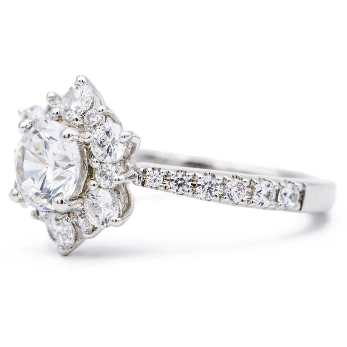 Fire Brilliance Rings 65mm Round Center 14K White Solid Gold Diamond Snowflake Halo Design Ring