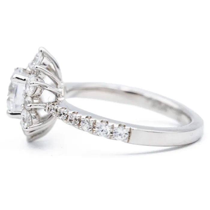 Fire Brilliance Rings 65mm Round Center 14K White Solid Gold Diamond Snowflake Halo Design Ring
