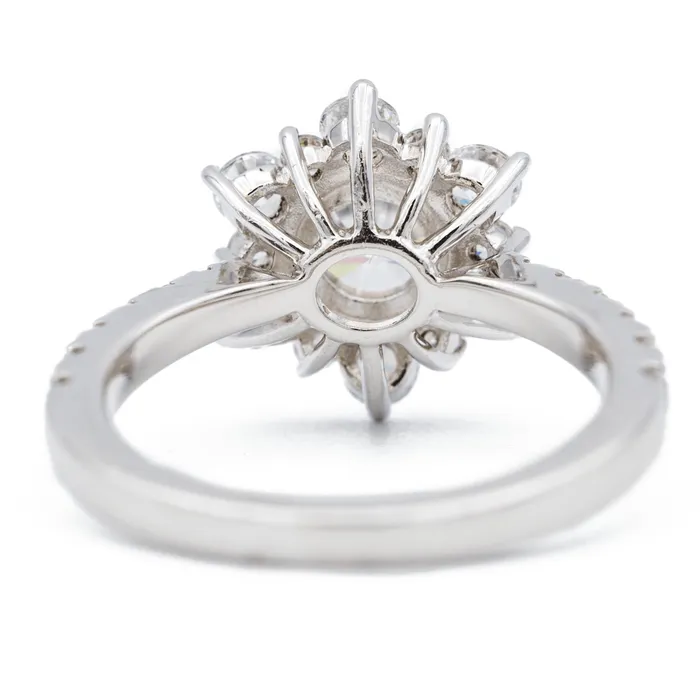 Fire Brilliance Rings 65mm Round Center 14K White Solid Gold Diamond Snowflake Halo Design Ring