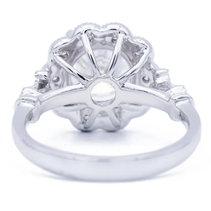 Fire Brilliance Rings 8mm Round Center 14K White Gold Milgrain Vintage Halo Ring