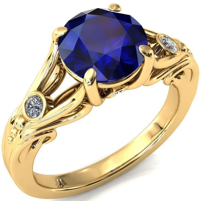 Fire Brilliance Rings Aerolynn Round Blue Sapphire 4 Prong Diamond Accent Engagement Ring Fire Brilliance Rings Aerolynn Round Blue Sapphire 4 Prong Diamond Accent Engagement Ring
