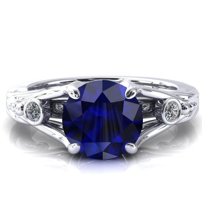 Fire Brilliance Rings Aerolynn Round Blue Sapphire 4 Prong Diamond Accent Engagement Ring