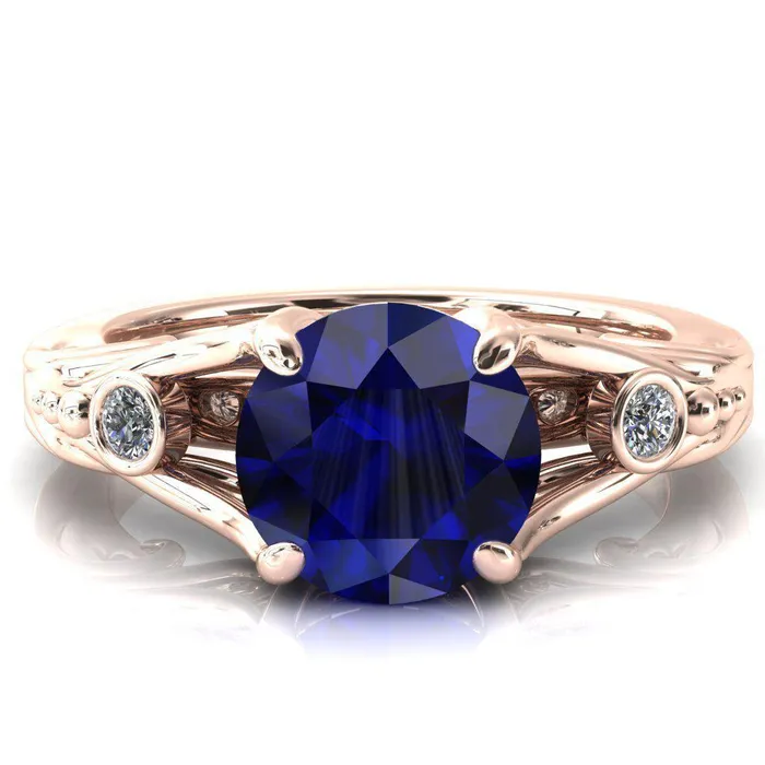 Fire Brilliance Rings Aerolynn Round Blue Sapphire 4 Prong Diamond Accent Engagement Ring