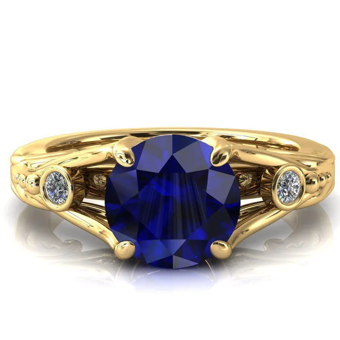 Fire Brilliance Rings Aerolynn Round Blue Sapphire 4 Prong Diamond Accent Engagement Ring
