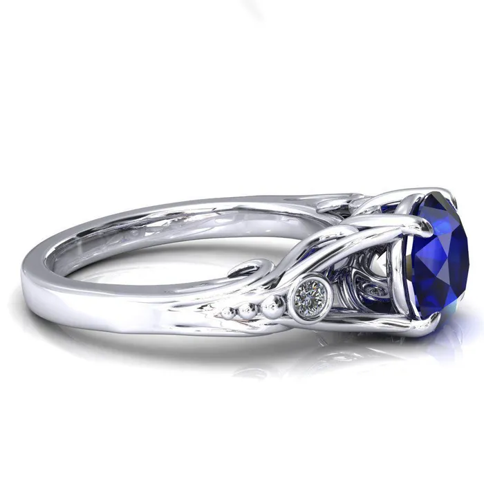 Fire Brilliance Rings Aerolynn Round Blue Sapphire 4 Prong Diamond Accent Engagement Ring