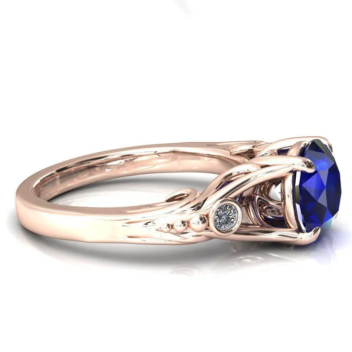Fire Brilliance Rings Aerolynn Round Blue Sapphire 4 Prong Diamond Accent Engagement Ring