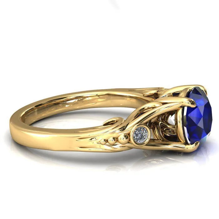Fire Brilliance Rings Aerolynn Round Blue Sapphire 4 Prong Diamond Accent Engagement Ring