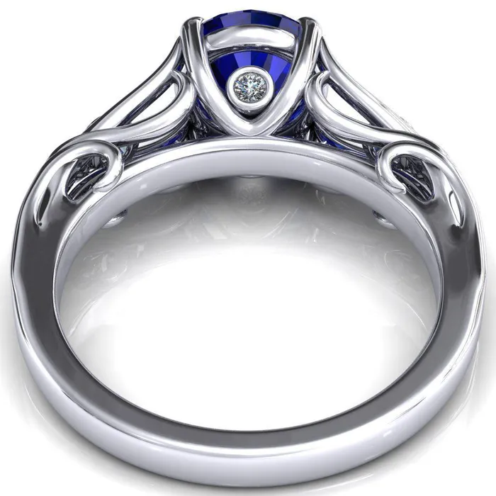 Fire Brilliance Rings Aerolynn Round Blue Sapphire 4 Prong Diamond Accent Engagement Ring