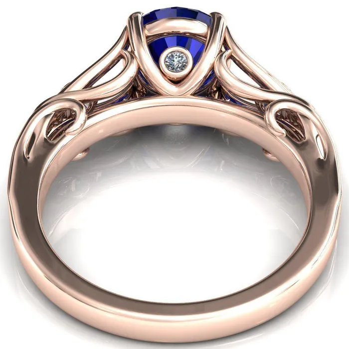 Fire Brilliance Rings Aerolynn Round Blue Sapphire 4 Prong Diamond Accent Engagement Ring