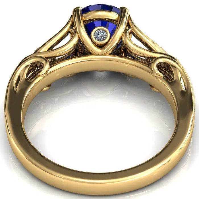 Fire Brilliance Rings Aerolynn Round Blue Sapphire 4 Prong Diamond Accent Engagement Ring