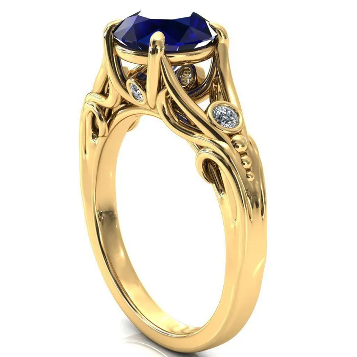 Fire Brilliance Rings Aerolynn Round Blue Sapphire 4 Prong Diamond Accent Engagement Ring