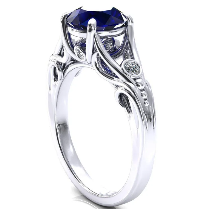 Fire Brilliance Rings Aerolynn Round Blue Sapphire 4 Prong Diamond Accent Engagement Ring