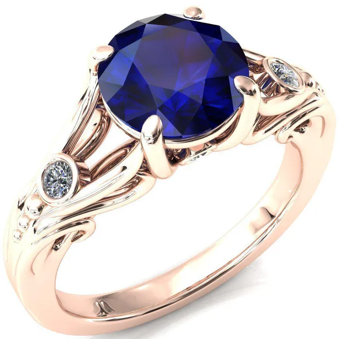 Fire Brilliance Rings Aerolynn Round Blue Sapphire 4 Prong Diamond Accent Engagement Ring