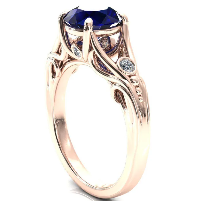Fire Brilliance Rings Aerolynn Round Blue Sapphire 4 Prong Diamond Accent Engagement Ring