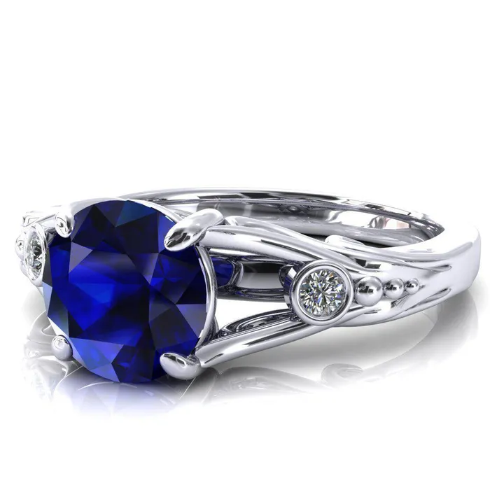 Fire Brilliance Rings Aerolynn Round Blue Sapphire 4 Prong Diamond Accent Engagement Ring