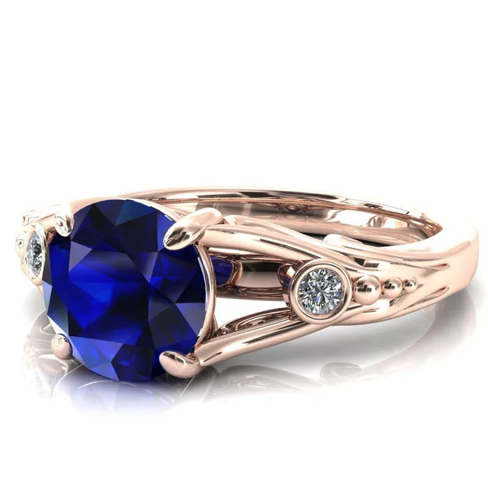 Fire Brilliance Rings Aerolynn Round Blue Sapphire 4 Prong Diamond Accent Engagement Ring