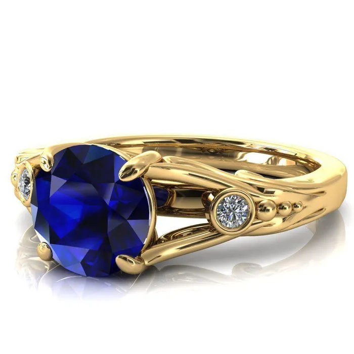 Fire Brilliance Rings Aerolynn Round Blue Sapphire 4 Prong Diamond Accent Engagement Ring