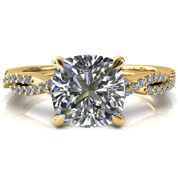 Fire Brilliance Rings Amberley Cushion Moissanite 4 Claw Prong 12 Infinity Diamond Accent Ring Engagement Ring