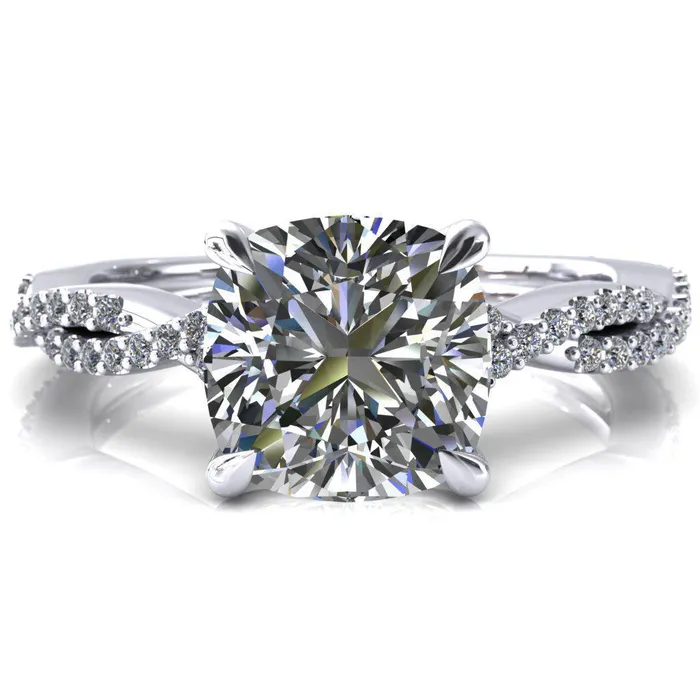 Fire Brilliance Rings Amberley Cushion Moissanite 4 Claw Prong 12 Infinity Diamond Accent Ring Engagement Ring
