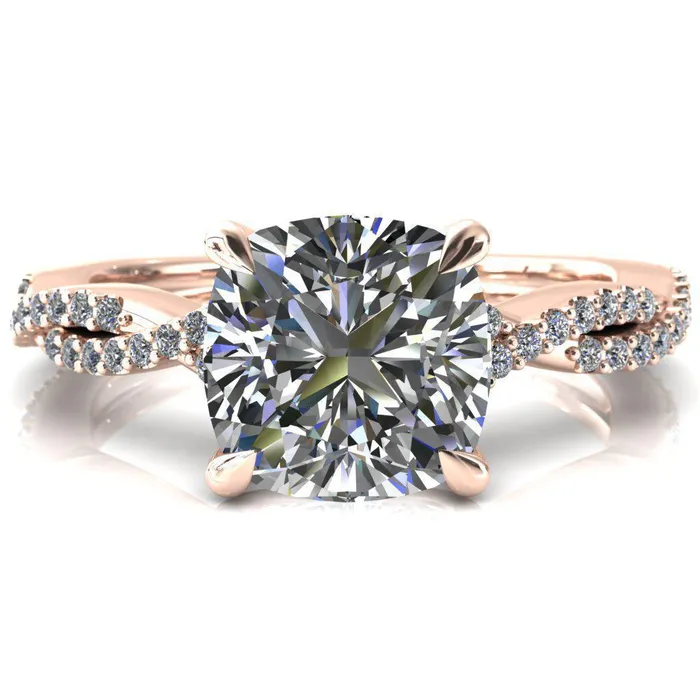 Fire Brilliance Rings Amberley Cushion Moissanite 4 Claw Prong 12 Infinity Diamond Accent Ring Engagement Ring
