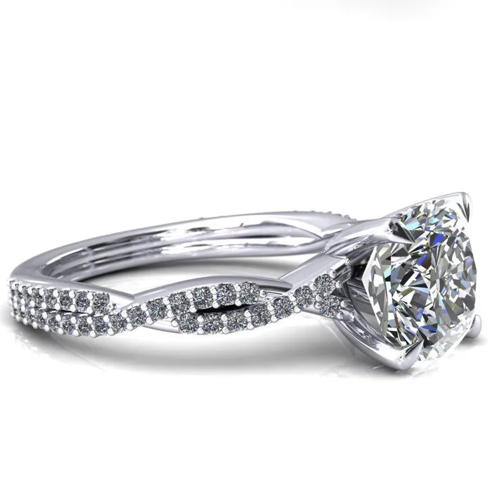 Fire Brilliance Rings Amberley Cushion Moissanite 4 Claw Prong 12 Infinity Diamond Accent Ring Engagement Ring